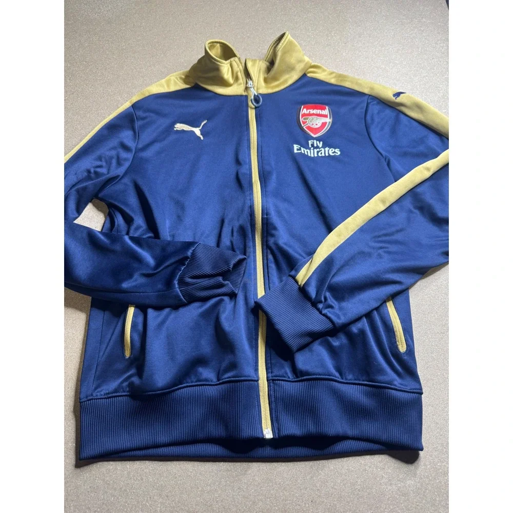 Puma Arsenal FC Track Jacket Mens Medium Navy Blue Gold Fly Emirates Full Zip